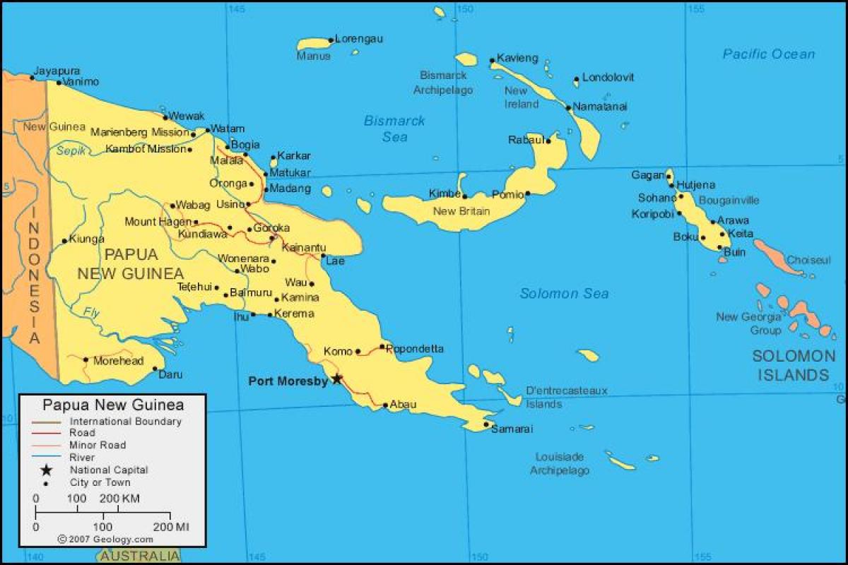 mapa de papúa nova guinea e os países veciños