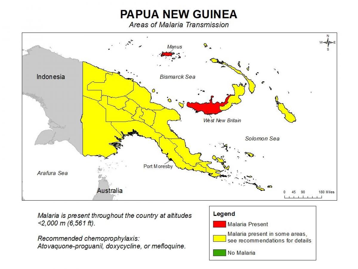 mapa de papúa nova guinea malaria